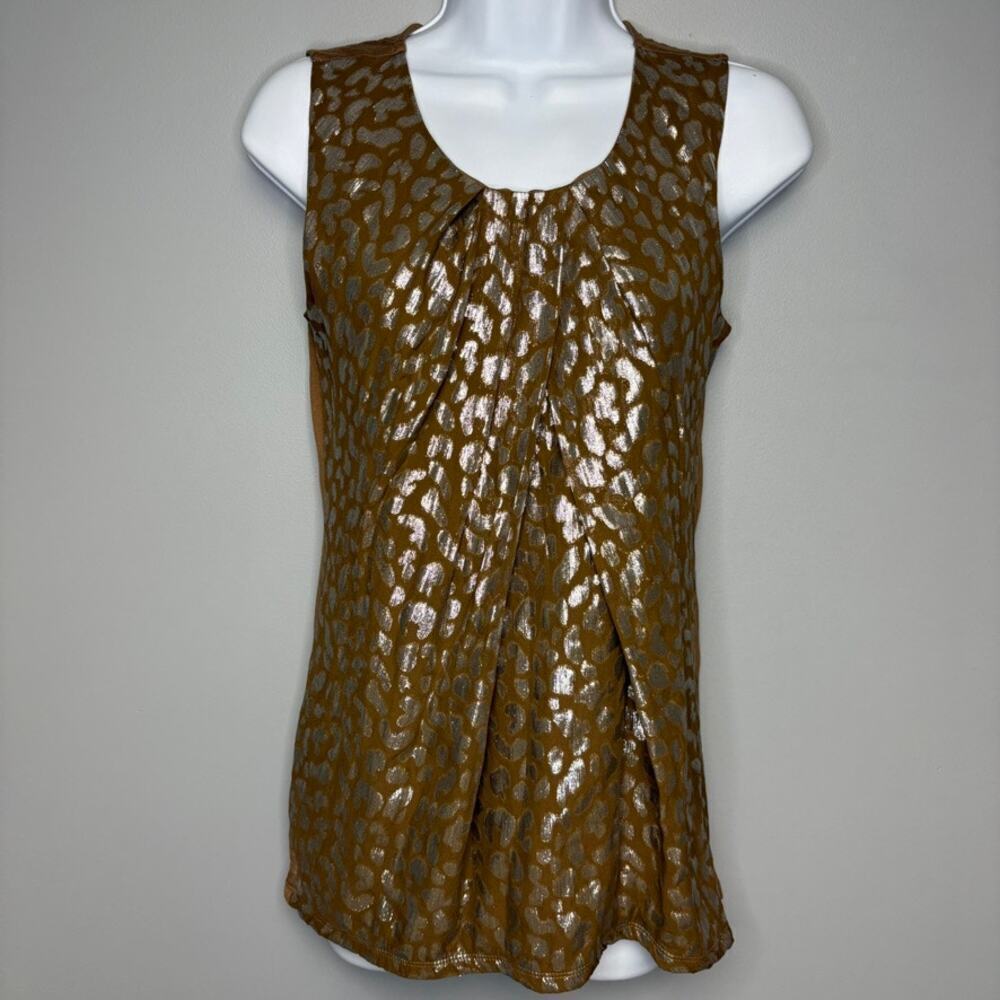 Ann Taylor Silk Blend Metallic Leopard Brown Neutral‎ Sleeveless Top Womens Sz S